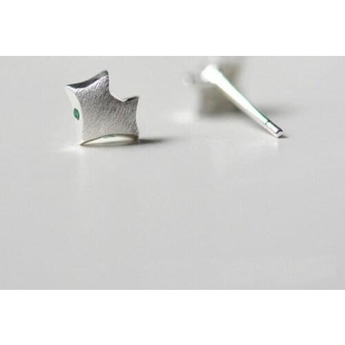 Real 925 Sterling Silver Cute Green Eye Fox Studs Earrings For Women Novelty Girls Accessories Bijoux Prevent Allergies SE093