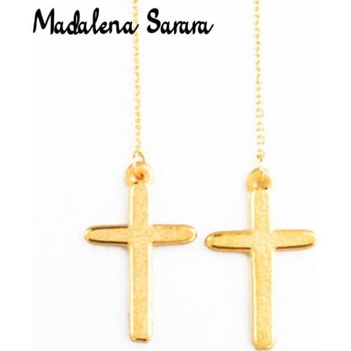 MADALENA SARARA Pure 24k Gold Earrings Simple Cross Dangle Women Earrings AU999