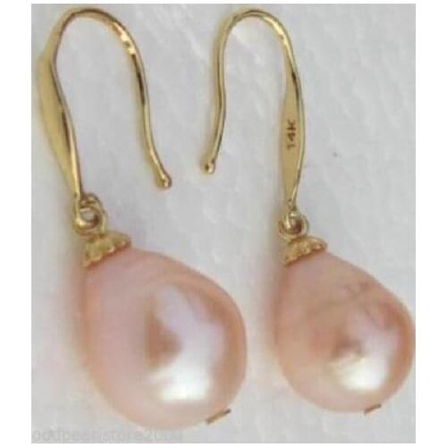 Hot 10-14MM AAA+ Natural South Sea Pink Pearl Earring 14k/20/20 Gold Hook