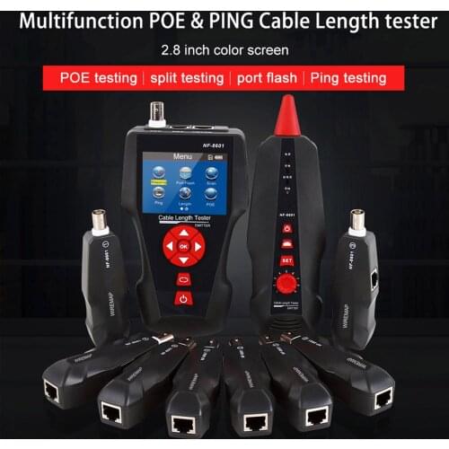 LCD Network Cable Tester Wire Tracker RJ11 RJ45 BNC Wire Length Finder with 8 Remote Adapters PING & POE Testing Functions