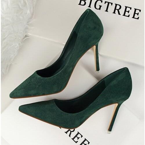 BIGTREE Shoes High Heels Women Shoes Sexy Stiletto High Heels Ladies Shoes Luxury Flock Big Size 43 Pumps Wedding Shoes Women