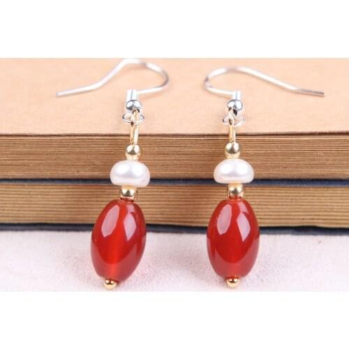 Good Luck Red Agate Pearl Dangle Earrings Women Exquisite Girlfriend Wife Jewelry Accessories Gifts for Women Beauty