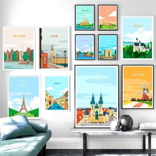World Famous City Landscape Travel Illustration Posters Print Nordic Modern Wall Art Canvas Printing Picture Living Room Decor
