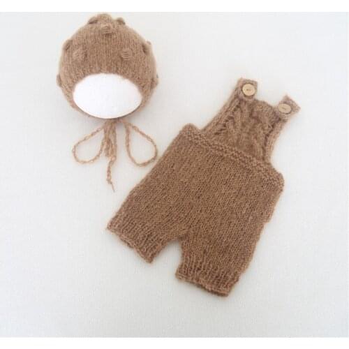 Knit Newborn outfit Fluffy Baby Clothes Romper bonnet Set Newborn Handknit romper Photography Props Baby overall props