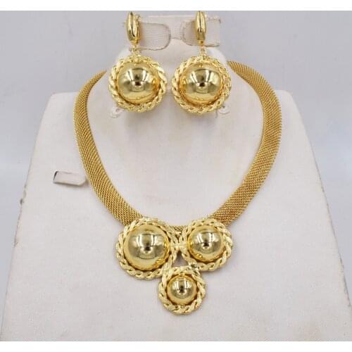 High Quality Ltaly 750 Gold color Jewelry Set For Women african beads jewlery fashion necklace set earring jewelry