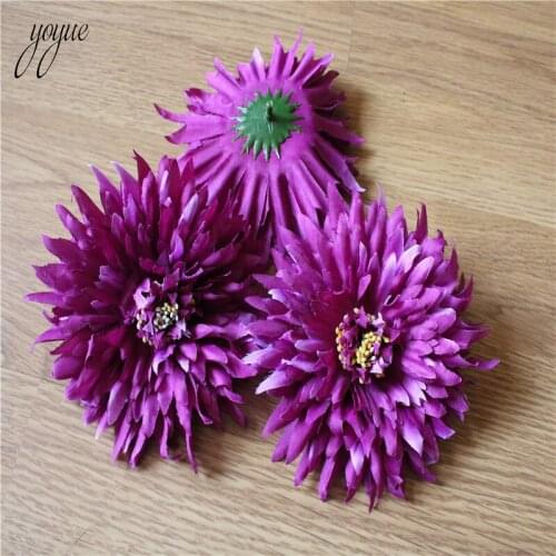 YOYUE 100Pcs/lot 12cm purple Daisy Flower Heads Mini Silk Artificial Flowers for Wreath Scrapbooking Home Wedding Decoration