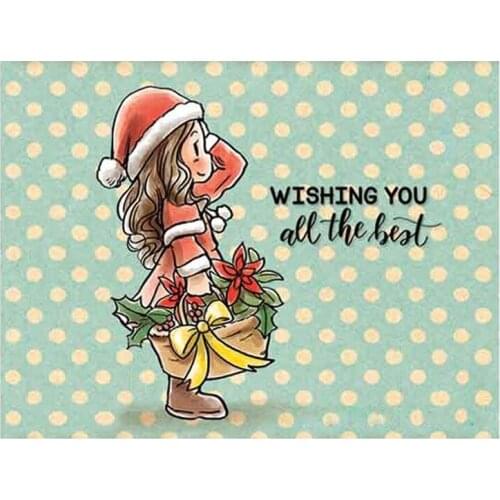 Wishing You All The Best Christmas Girl Metal Cutting Dies Corresponding Clear Stamp DIY Crafts Card Making Scrapbooking 2021