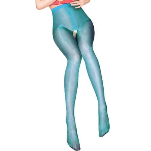 Women Sexy Open Crotch Shiny Pantyhose High Waist Glitter Crotch Tights Fantaisie Collant Femme Calzas Elastic Pantimedias
