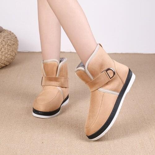 Women Soft Soled Snow Boots Concise Style Hook & Loop Warm Ankle Boots for Women Comfort Winter Flock Shoes for Girls Fur Shoes