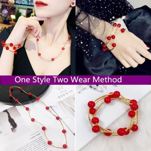 Japan Korean 2019 New Creative Pearl Necklace Bracelet Two Use Women Graceful Joker Strand Chokers Girls Trendy Red Jewelry