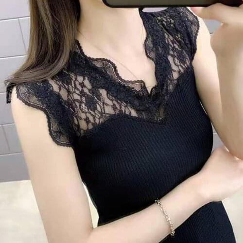 2021 New Trend Lace Stitching Vest Womens T-shirt Off Shoulder Sexy Sling Ice Silk Sleeveless Top Summer