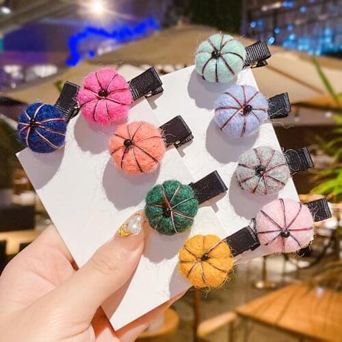 2020 Winter Children Cute Nylon Pumpkin Ornament Hair Clips Baby Girls Lovely Colorful Barrettes Hairpins Kids Hair Accessories