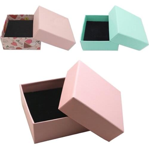 1pcs 7.5*7.5*3.5cm Jewelry Paper Box Pink Blue Boxes Earrings Necklace Ring Box Display Packaging Gift Square Storage Box