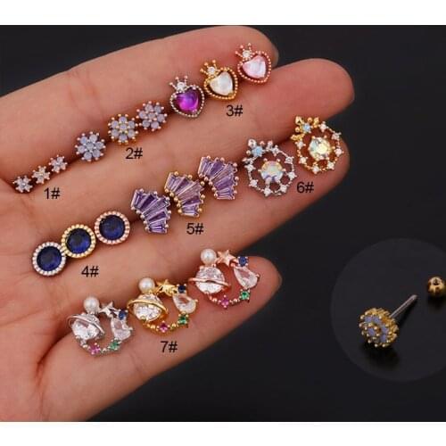 1Piece Korean Diameter 0.8mm Piercing Stud Earrings for Women 2021 Cute Color Zircon Earrings Wholesale Gifts for the New Year