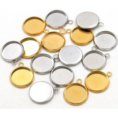 10PCS 12mm Inner Size 2 Color Stainless Steel Round Cabochon Base Setting Diy Blank Pendant Tray For Necklace Making