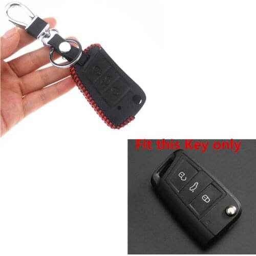 100% leather car key case cover For Volkswagen VW Golf 7 GTI R MK7 Tiguan 2017 For Skoda Octavia A7 For Seat Leon accessories