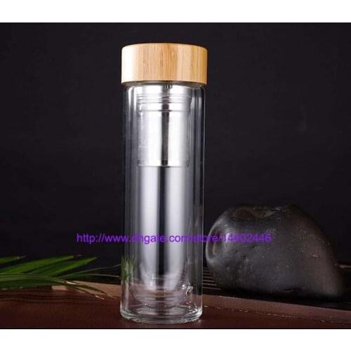 20pcs 450ml Bamboo lid Double Walled glass tea tumbler. Includes strainer and infuser basket Free FEDEX DHL Shipping