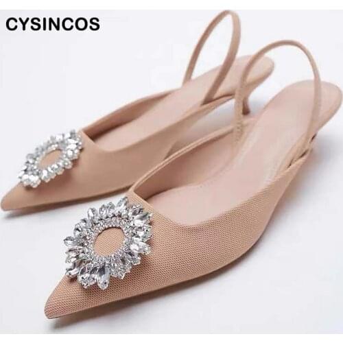 ZA 2021 Summer Pumps Womens Sandals Brightly Decorated With Rhinestones Pointed Toe Shoes For Women Spring Summer Wedding Shoes