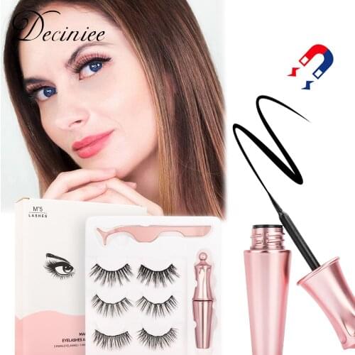 3 Pairs/set 3D Magnetic Fake Eyelashes Extension Natural Reusable Magnets False Eyelashes with Magnetic Liquid Eyeliner tweezer