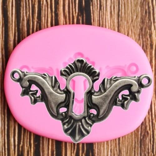 3D Vintage Lock Plate Silicone Mold Key Hole Cupcake Topper Fondant Cake Decorating Polymer Clay Candy Chocolate Gumpaste Moulds