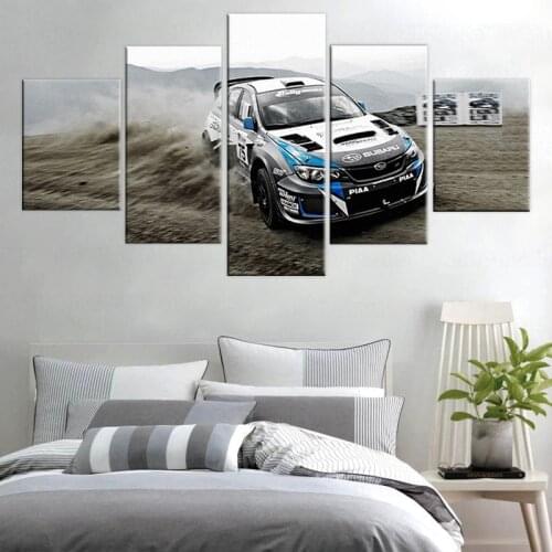 Framed 5 Piece Racing Cart Wall Picture for Living Room Decor Subaru STI WRX Sport Car Wall Art Canvas Painting HD Poster
