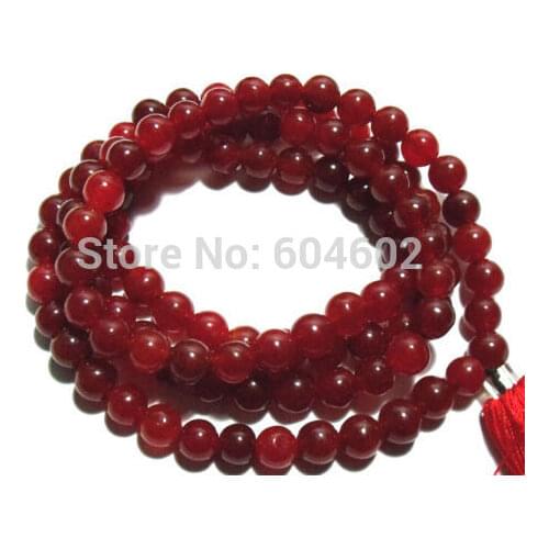 8# Tibet Buddhism 108 Red chalcedony Prayer Bead Mala