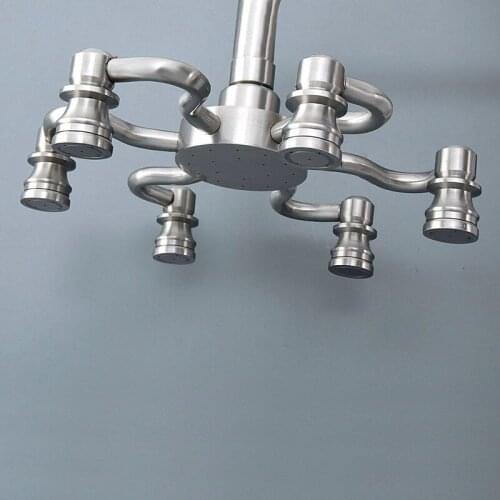 Bathroom Accessory 8" Inch Brushed Nickel Brass Water Saving Six Claw Shape Top Rain Shower Head Bathroom Fitting ash269