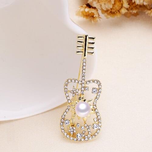 Guitar Shape Brooch Pin Mountings Base Findings Accessories Jewelry Settings Parts for Pearls Beads Jade Crystals Agate Coral