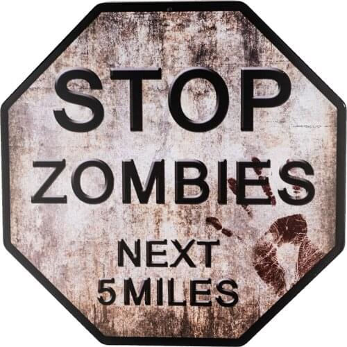 DL-Warning sign Zombies Next 5 Miles Metal wall art Novelty Octagon Stop Sign
