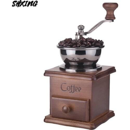 Manual Coffee Grinder,Europe Vintage Style Wooden Coffee Grinder Roller Grain Mill Hand Crank Coffee Grinders