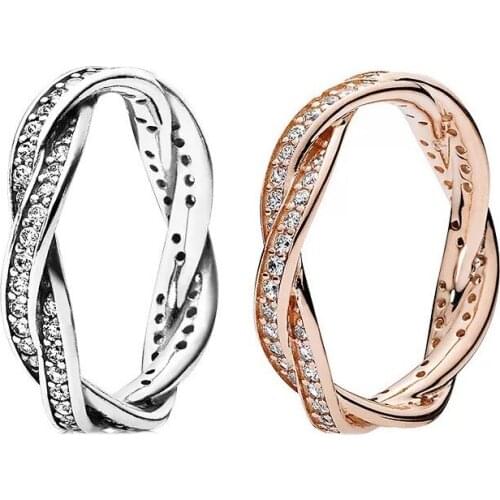 Free shipping 925 Sterling Silver Sparkling Twisted Lines Rings For Women European Original DIY Jewelry S925 Ring