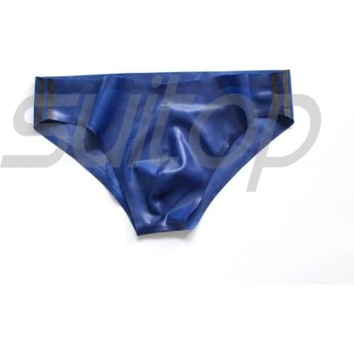 Suitop New men 's Lattex underwear rubber briefs in main blue and black trim