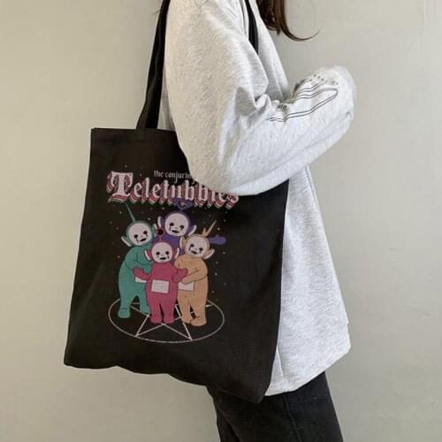 Korean Cute Women Canvas Shopping Bag Cartoon Shoulder Bag Canvas Bag Harajuku shopper bag Fashion casual summer shoulder bags