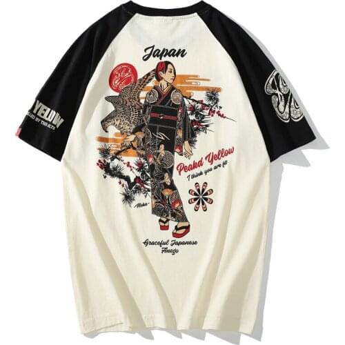 Summer new style Japanese style print beauty eagle short-sleeved T-shirt trend wild personality cotton bottoming shirt for men