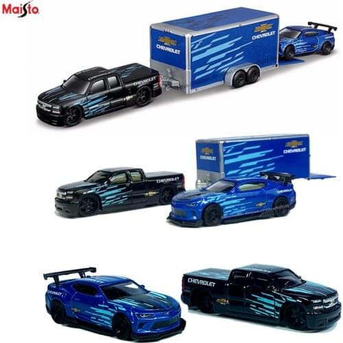 Maisto 1:64 Design Team Haulers 2004 Chevrolet Silverado SS Car Trailer 2016 Chevrolet Camaro Car model collection gift Toy boy