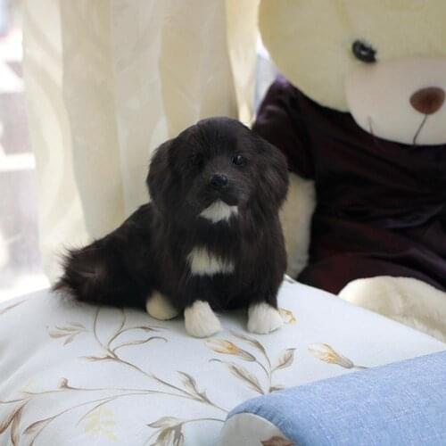 Cute Simulation Little Black Dog Model Toy Stuffed Collection Pet Dog Doll Plush Animals Prop Photography Home Dolls Decora M3P7
