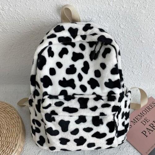 Cute Cow Plush Backpack For Women Large Capacity Teenager School Bag Winter New Rucksack Travel Girls Rucksack Trendy Pack sac
