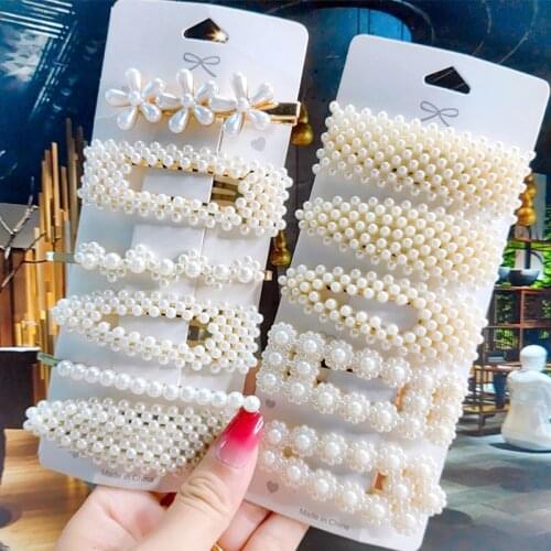 Fashion Geometric Simulation Pearl Hairpins Clips For Women Korean Flower Handmade Barrettes Set Girls Wedding Hair Accessories