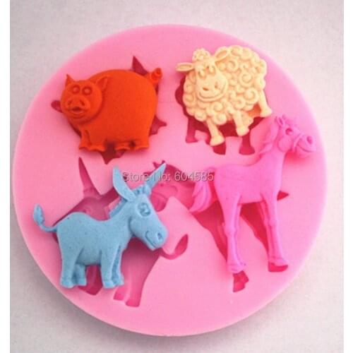 Cartoon animals horse cattle sheep cake molds soap chocolate mould for the kitchen baking cake tool DIY FM097