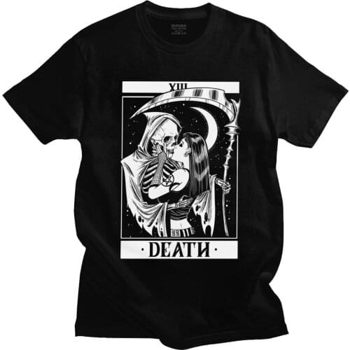Mens Death Tarot T-Shirt Short-Sleeve Cotton Tshirt Leisure Occult Necromancy Santa Muerte Tee Shirt Clothes Merch Gift Apparel