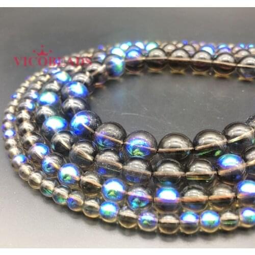 Natural Stone Rainbow Plated Blue AB Cracked Quartz Crystals Beads For Bracelet Necklace Making