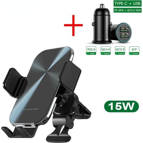 Latest Wireless Car Charger Mount Car Phone Holder Qi 15W Fast Charging Car Phone Stand for iPhone 12/11/Pro/8 Samsung Xiaomi