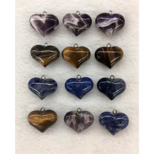 Wholesale 10pcs/Pack Mixed Natural Gem Stone Bead Pendant,20x25mm Heart Gem Stone Jewelry Necklace DIY