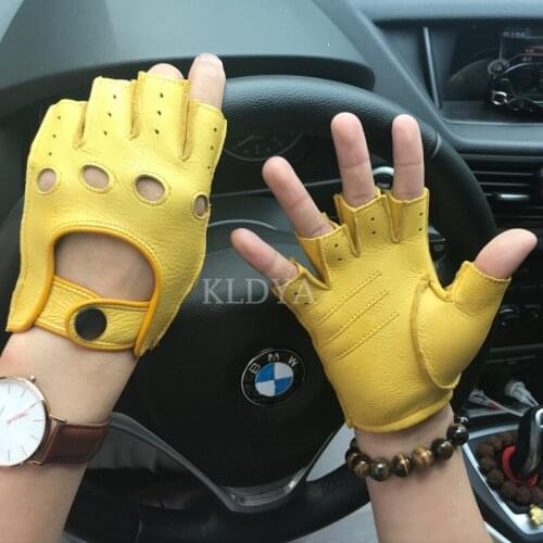 Men Leather Gloves Gym Slip-resistant Luvas Half Finger Sheepskin Leather Fingerless Unlined Driving Gloves Mittens Male New