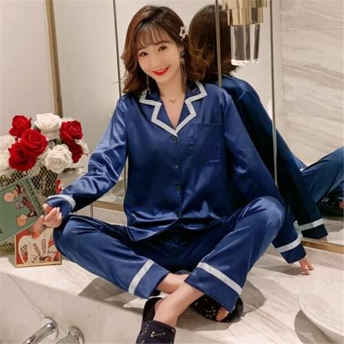 Long-sleeved pajamas rayon solid color simple pajamas women spring and autumn sexy home service suit loose casual summer