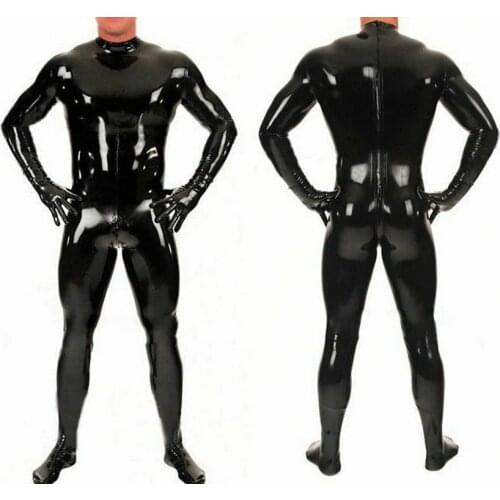 Handmade Black Full Body Latex Rubber Catsuit Men Customize Latex Zentai Fetish Bodysuits with Back Crotch Zipper