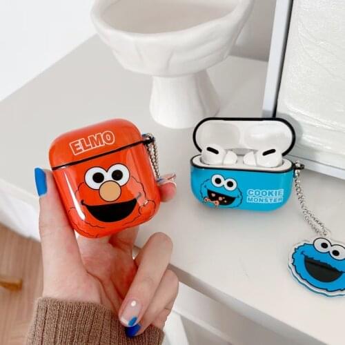 Cute Cartoon Sesame Street Cookie Monster Wireless Bluetooth Headset silicone cover For Airpods PRO 1 2 Earphone Protective case