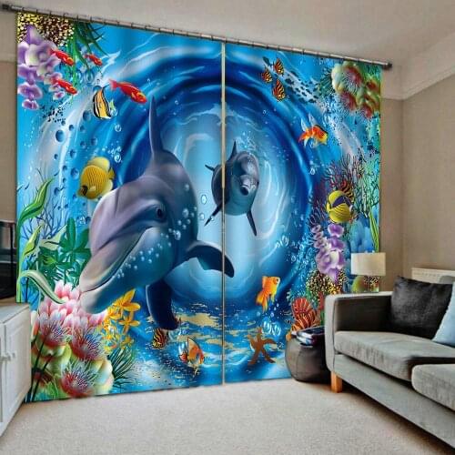 Blue curtain Ocean dolphin curtains 3D Curtain Luxury Blackout Window Curtain Living Room Blackout curtain