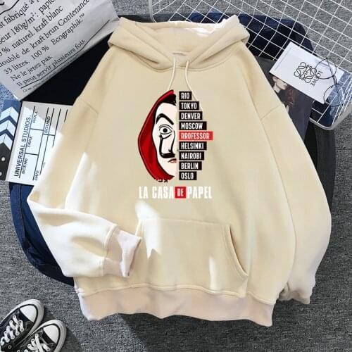 La Casa De Papel Hoodies Men Unisex Top Cartoon Money Heist Hooded House of Paper Kawaii Anime Cute Bella Ciao Sweatshirt Male