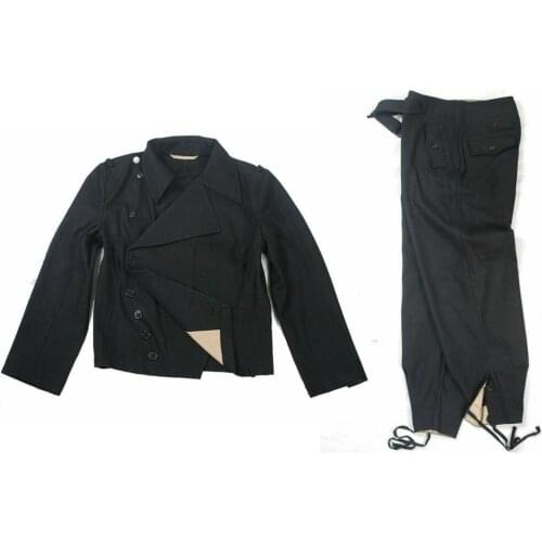 Tomwang2012. WWII WW2 GERMAN PANZER BLACK WOOL MILITARY UNIFORM RETRO JACKET & TROUSERS SET COLLECTION WAR REENACTMENTS